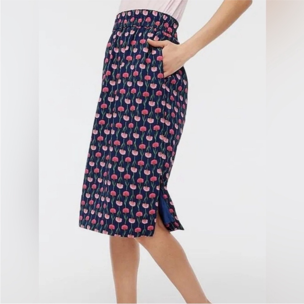 J. CREW Pull-On Pencil Skirt Small Navy Pink Pockets Floral Romantic Block Print - Picture 2 of 7